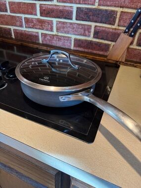 3 Quart Calphalon Gray Nonstick Sauté Pan with Glass Lid and Silver Handle